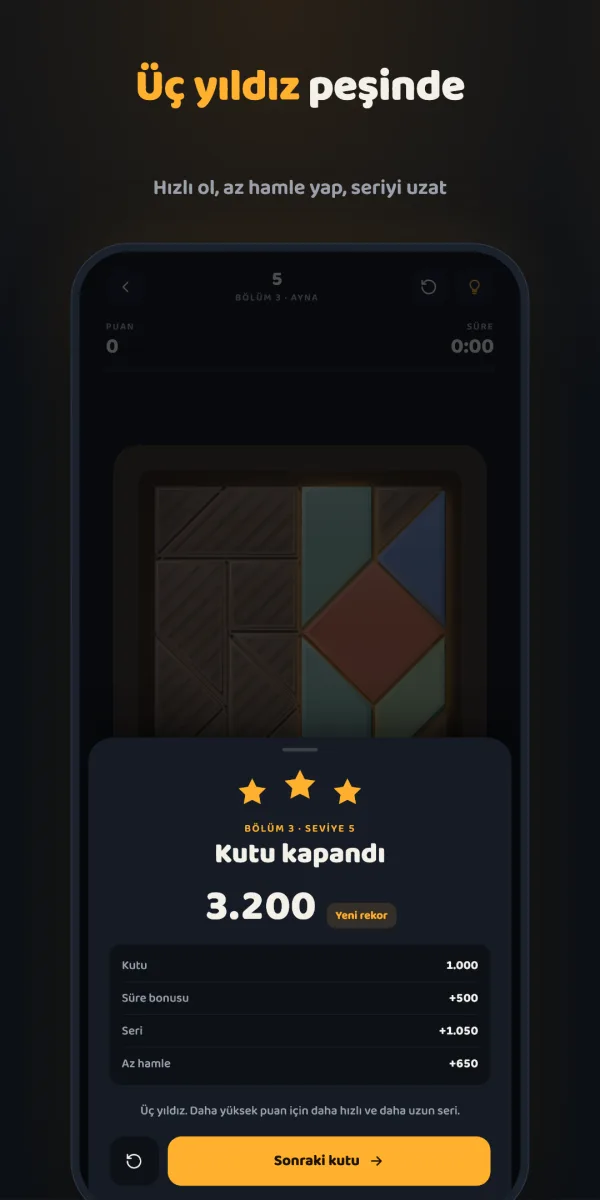 Seviye tamamlandı ekranı